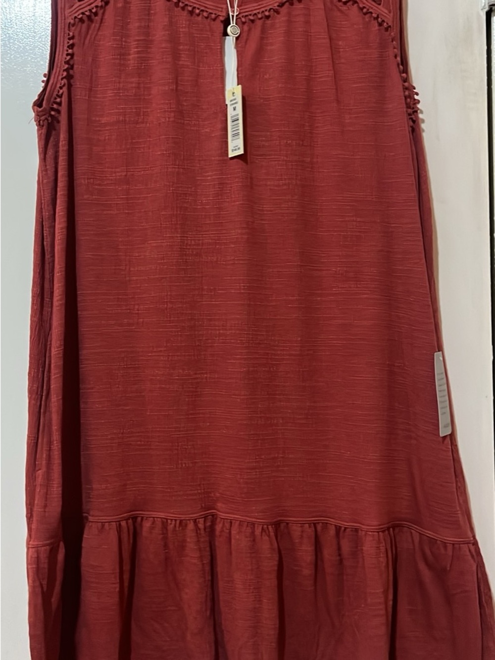 Max Studio Rust-Tone Tiered Midi Dress Pockets